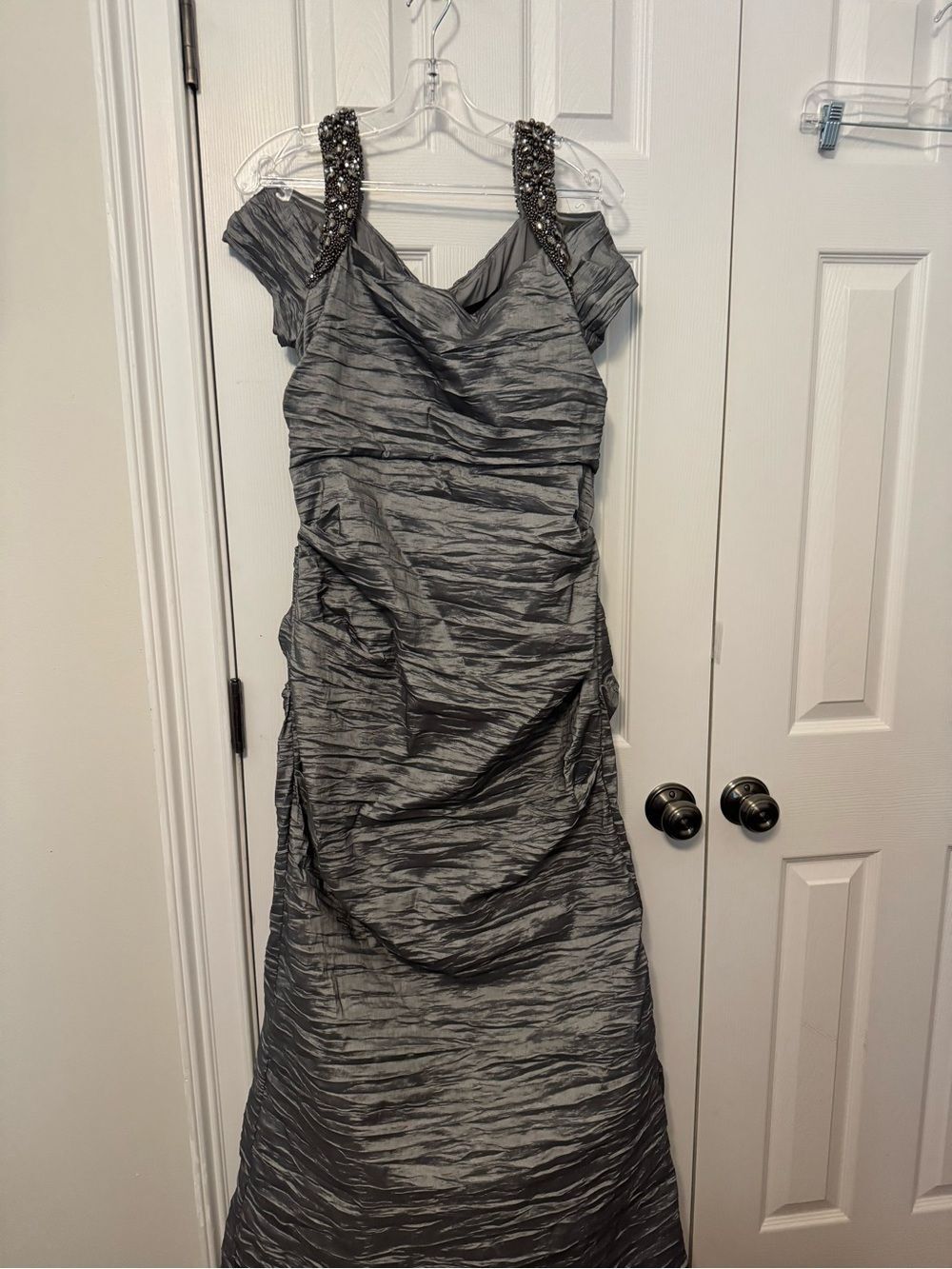 ALEX Evenings Size 16 Pewter Beaded Formal Gown Mother of the Bride Dress